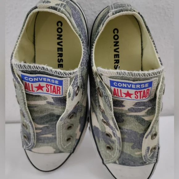 Converse All Star Shoes Kids Size 1 Camo Olive Khaki Low Top Sneakers - Picture 6 of 7